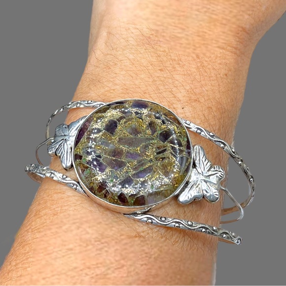 🌺ON SALE! HUGE Vintage Sterling & Natural Stone Bracelet - Picture 4 of 12